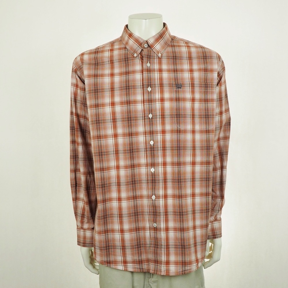New Cinch Button Down Shirt Mens Large Orange Plaid Classic Fit Cotton Western